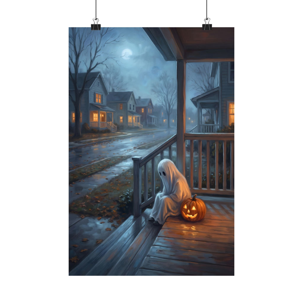 Lonely Ghost — Suburban Street | Vintage Halloween Poster Print