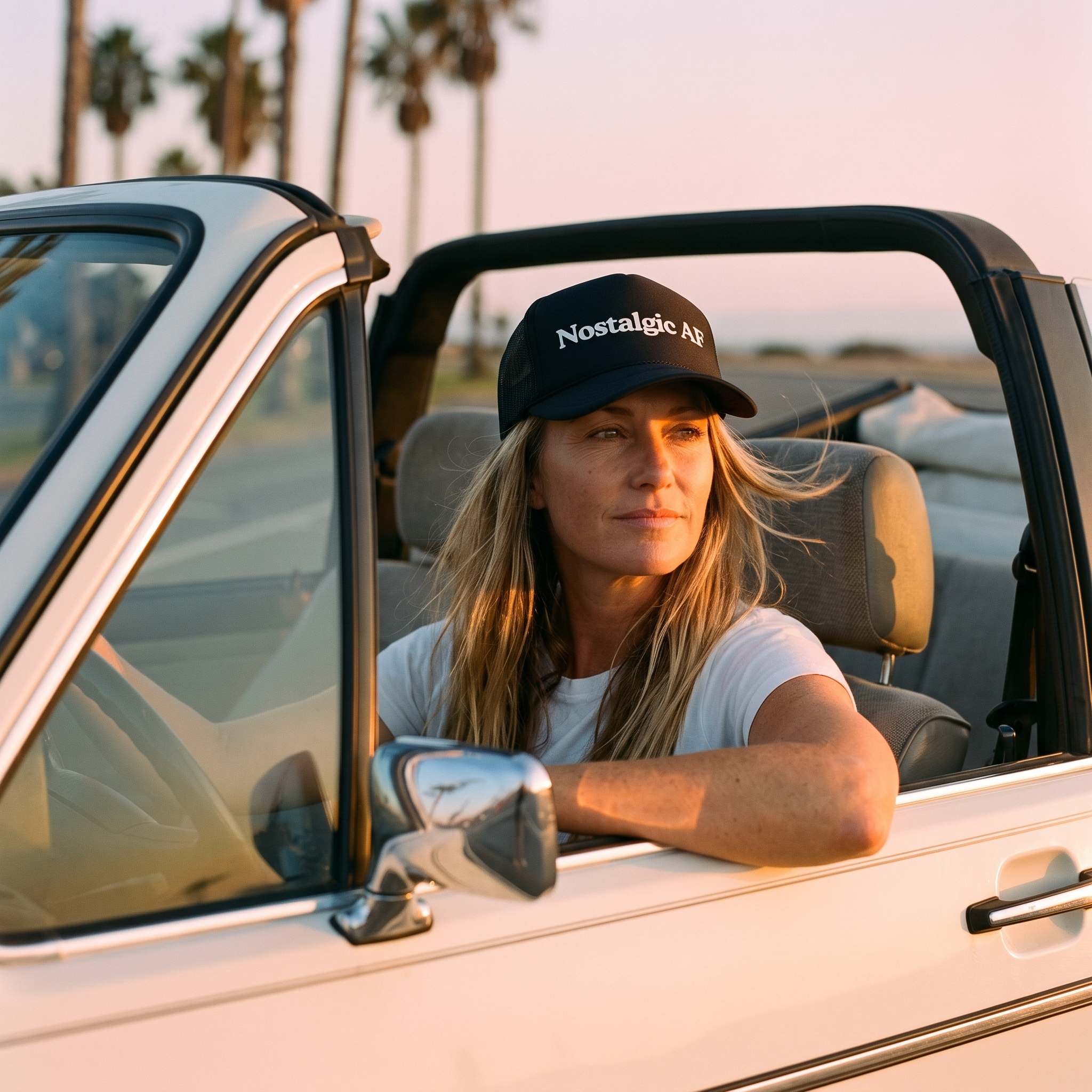 Nostalgic Retro Foam Trucker Hat (White Print)