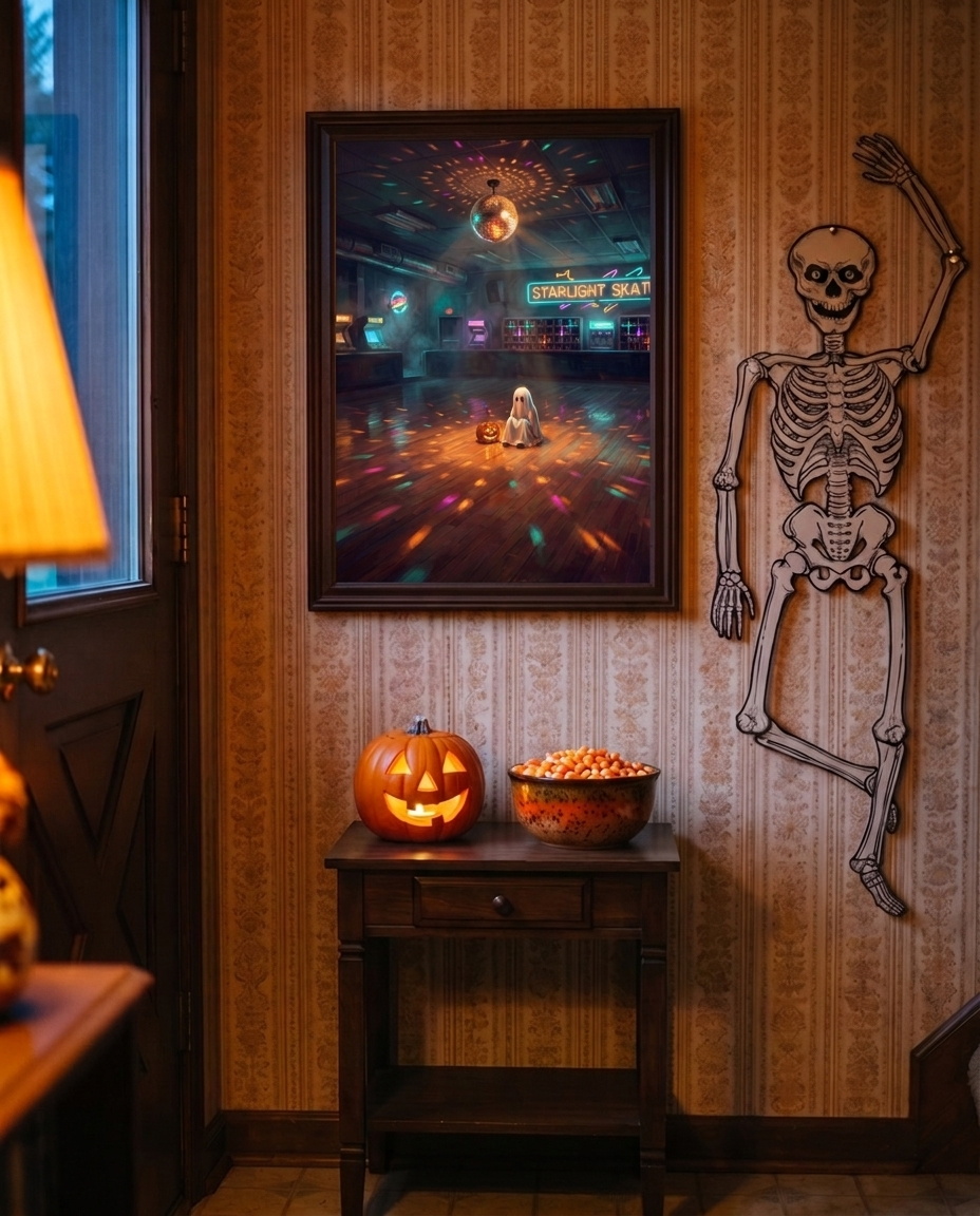 Vintage Ghost Halloween Poster — Retro Cozy Spooky Living Room Art