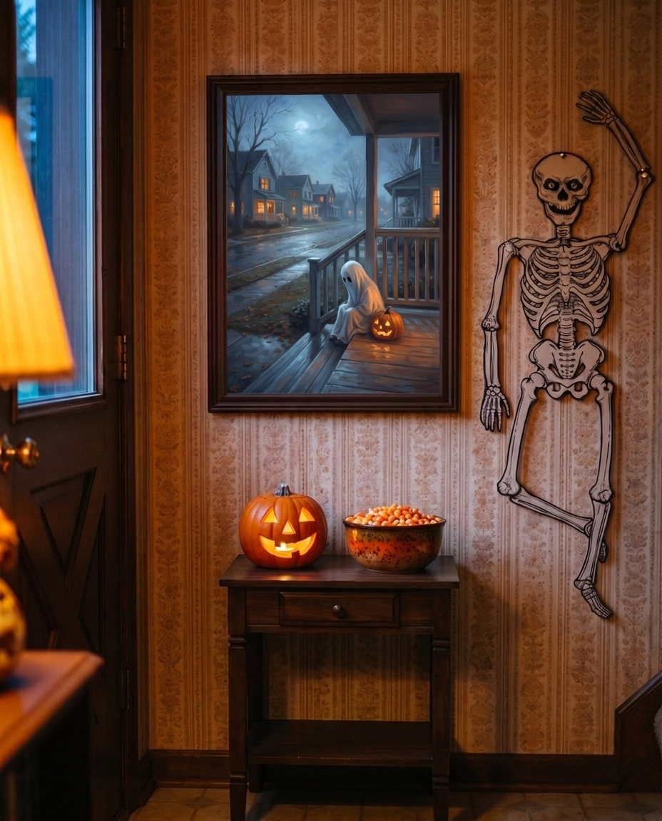 Lonely Ghost — Suburban Street | Vintage Halloween Poster Print